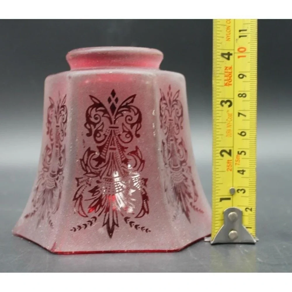 Vintage Wall Sconce Lamp w Ruby Red Frosted Glass Shade Art Deco Style